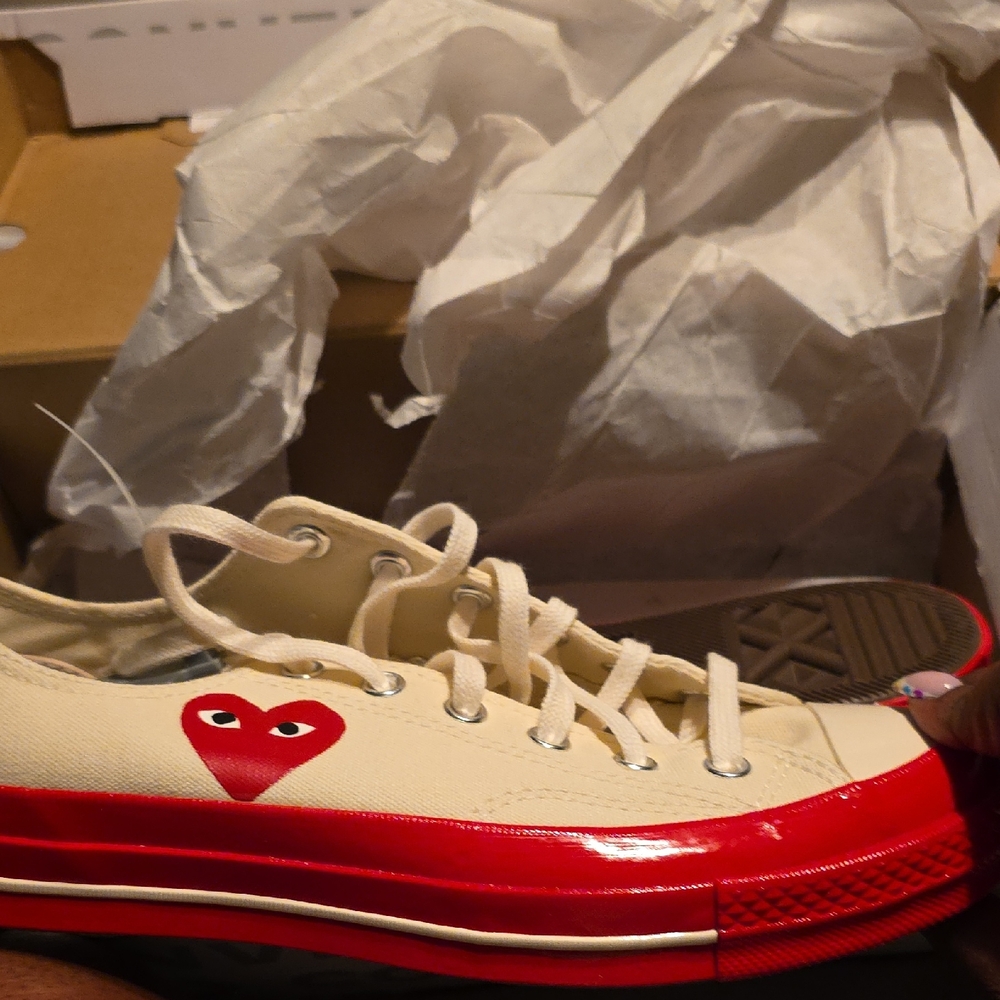 Comme des Garcons Cream and Red Sneakers